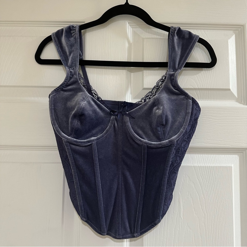 Forever 21 Navy Lace-Trimmed Corset Top